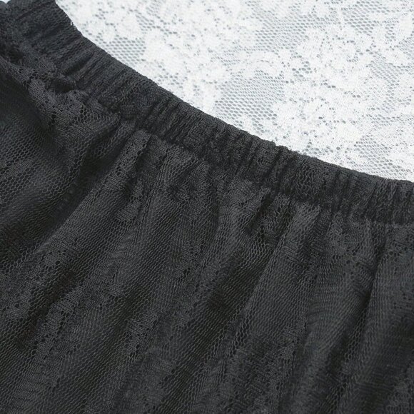Black Casual Women's Elastic Lace Waist Ruffle Hem Maxi Skirt - Picture 2 of 7